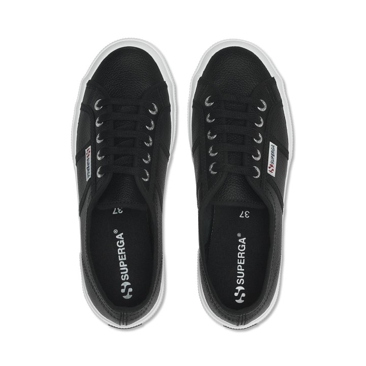 Superga 2750 Tumbana Koža Crno-bijela