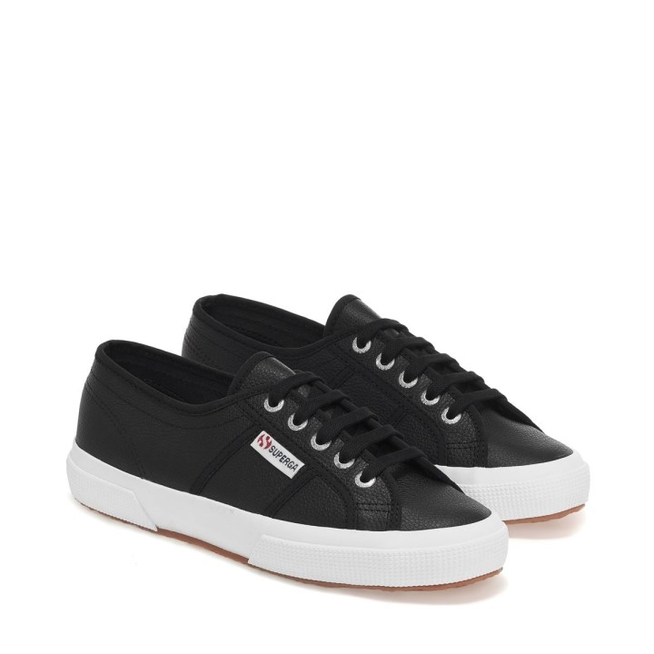 Superga 2750 Tumbana Koža Crno-bijela