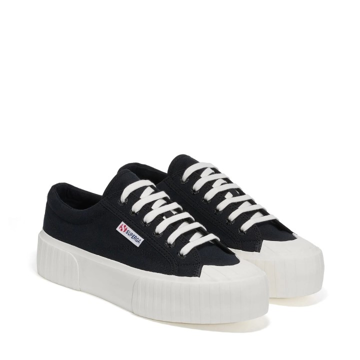 Superga 2631 Prugasta Platforma Crno Bijela