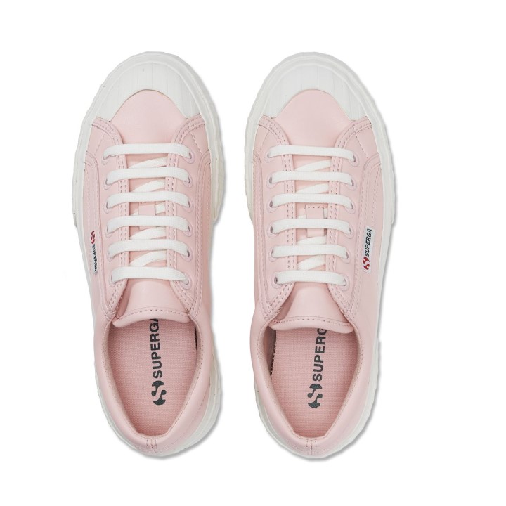 Superga 2631 Prugasta Platforma Veganska Ružičasto Bijela
