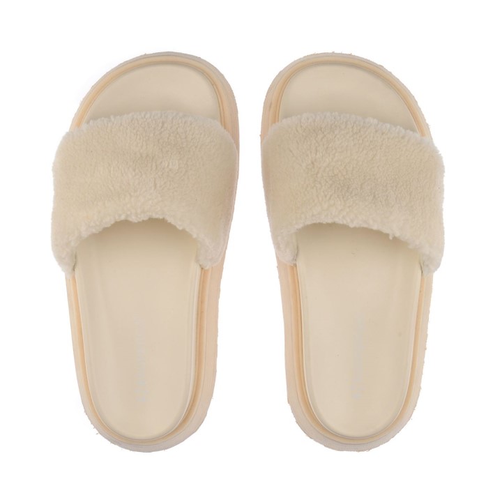 Superga 1918 Slide Platforma Umjetno Krzno Ukupno Bež Lt Ljuska Od Jajeta