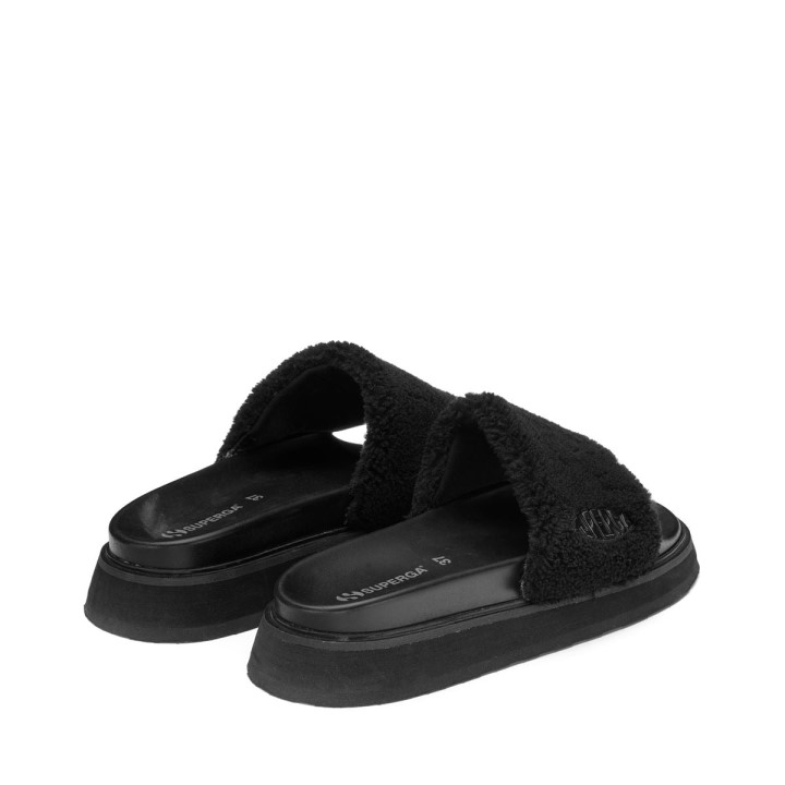 Superga 1918 Slide Platforma Od Umjetnog Krzna Potpuno Crna