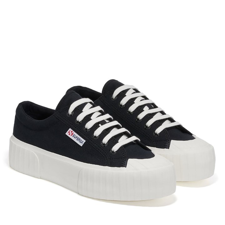 Superga 2631 Prugasta Platforma Crno-bijeli Avorio