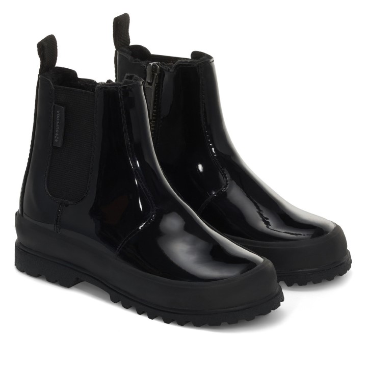 Superga 2666 Dječje Alpina Umjetna Sjajna Koža Totalno Crna