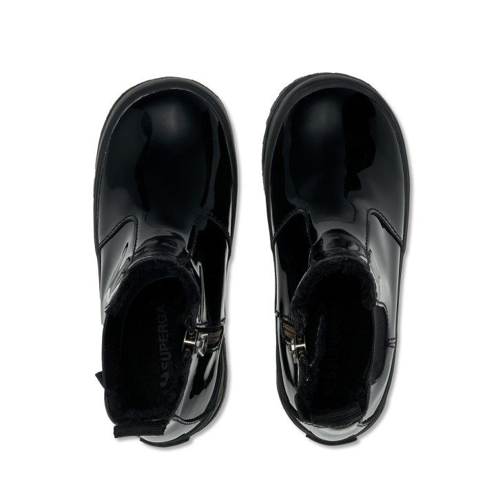 Superga 2666 Dječje Alpina Umjetna Sjajna Koža Totalno Crna